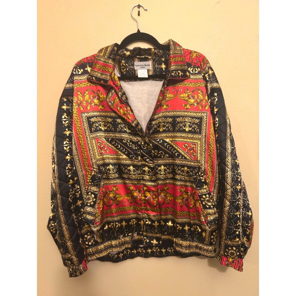 Nouveau Monde Sport Bomber Jacket Womens Medium Red Black Gold Baroque Vintage